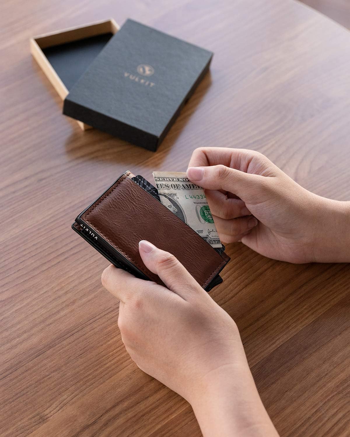 VULKIT Card Holder Pop Up Slim Wallet Leather RFID Blocking Card Case Up to 8 Credit Cards