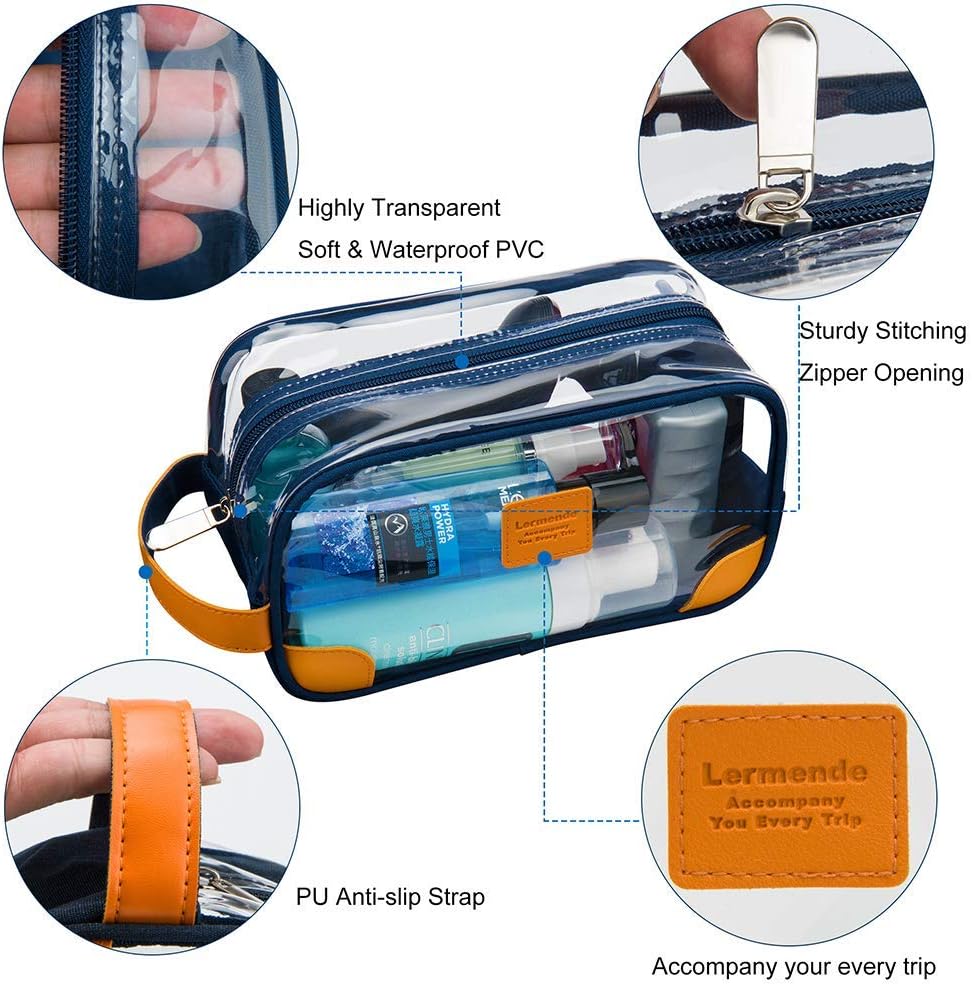 Lermende Toiletry Bag, Clear Shaving Dopp Kit for Men Travel Toiletry Bag with Hand Strap Unisex Bathroom Toiletries Organiser