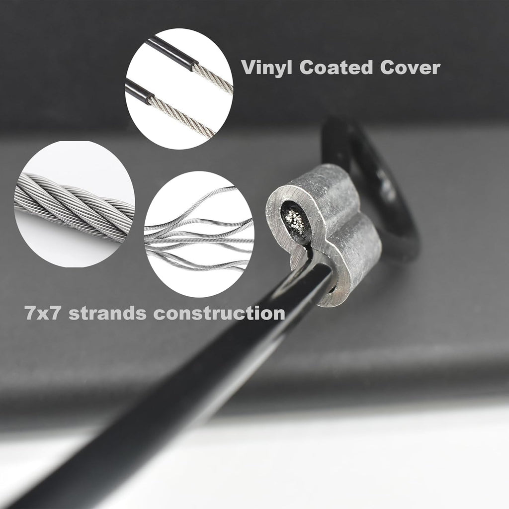 10 Pcs 4mm Wire 12 inch Vinyl Coated Stainless Steel Cable with Loops Short Wire Rope Lanyard Lock Security Chain Link for Outdoor Gates, Black(4mm x 12inch)