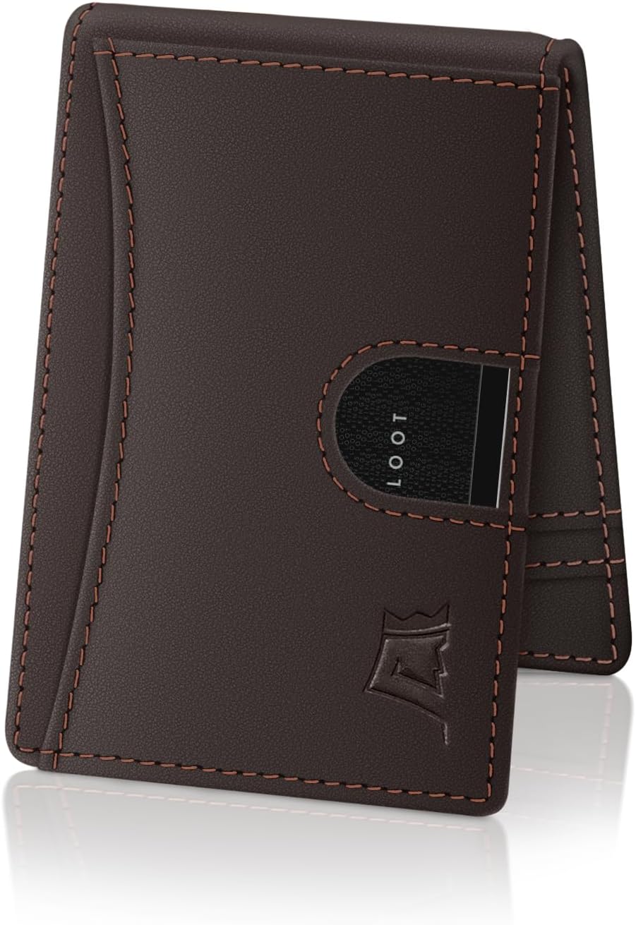 Kings Loot Money Clip Slim Minimalist Wallet for Men | RFID Blocking Leather Design with Money Clip | Front Pocket Bifold Holds 12 Cards | Stylish & Compact Wallets (Truffle)