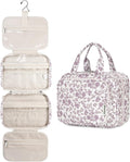 Narwey Hanging Floral Toiletry Bag for Women Travel Makeup Bag Organizer Toiletries Bag for Travel Size Essentials Accessories Cosmetics (Little Dusty Pink Flower (Medium))