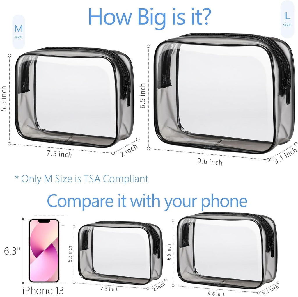 PACKISM TSA Approved Toiletry Bags - 2 Pack Clear Toiletry Bags Clear Travels Bags for toiletries, Cosmetic Bags with Zipper Carry on Toiletry Bag Airport Airline Compliant Bag, Black