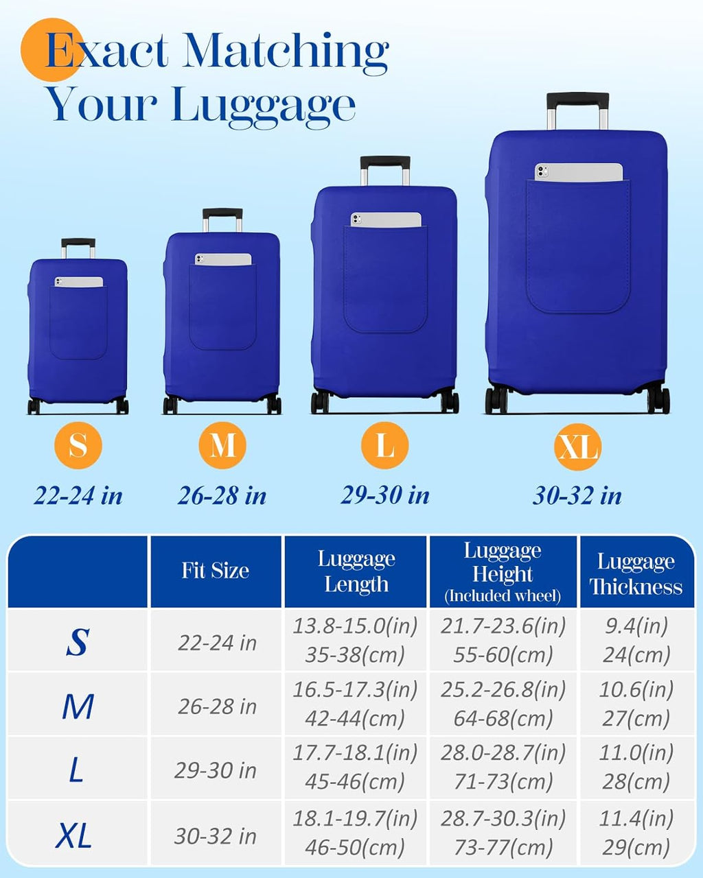 Slohif Luggage Cover for Suitcase Tsa Approved Protector - Luggage Sleeve Suit Case Cover Travel Stretch Large Baggage Case Protective Washable Fit 30-32 Inch Blue