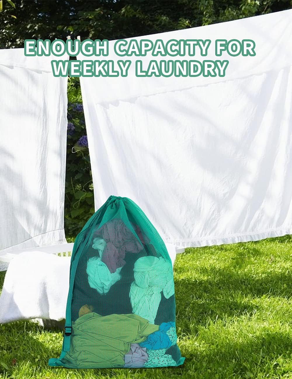 Mesh Laundry Bags with Adjustable Shoulder Strap, 24" x 36" Heavy Duty Nylon, Drawstring Closure, 3-Pack, Mixed Colors