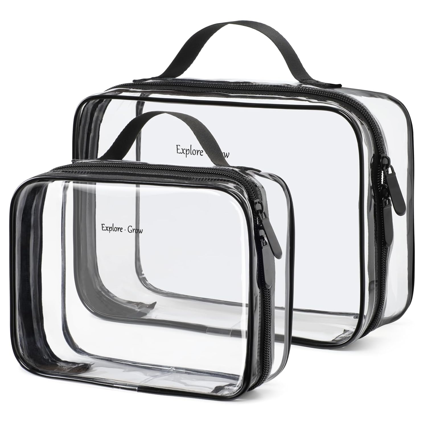 PACKISM Clear Makeup Bag - 2 Pack TSA Approved Toiletry Bag with Handle and 180° Large Opening, Clear Toiletry Bag Fit Carry-on Travel Essential, Travel Bags for Toiletries, Black