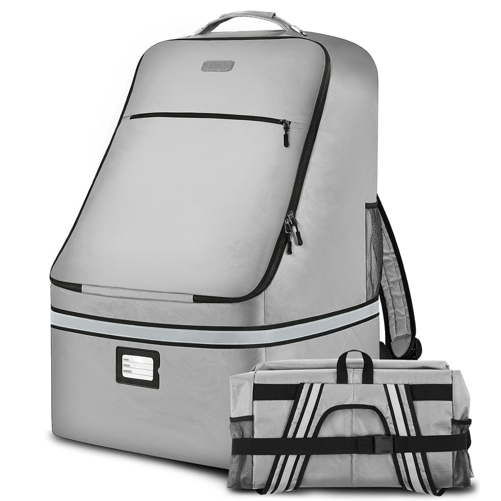 Car Seat Travel Bag,Padded Car Seats Backpack with Steel Cable Handle and Reflective Stripes, Large Durable Carseat Carrier Bag,Airport Gate Check Bag,Infant Seat Travel Bag with Shoulder Strap,Grey