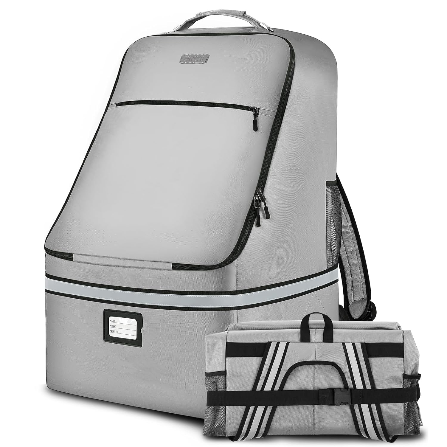 Car Seat Travel Bag,Padded Car Seats Backpack with Steel Cable Handle and Reflective Stripes, Large Durable Carseat Carrier Bag,Airport Gate Check Bag,Infant Seat Travel Bag with Shoulder Strap,Grey