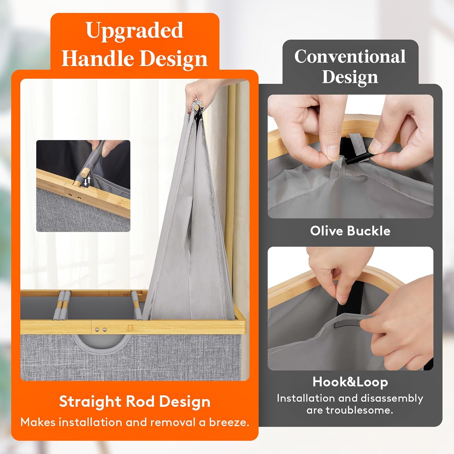 Lifewit 170L Triple Laundry Hamper with Lid, Extra Large Bamboo Laundry Basket Dirty Clothes Hamper,3 Section Laundry Bin Organizer for Laundry Room Bedroom with 3 Removable Liners & Bags, Light Gray