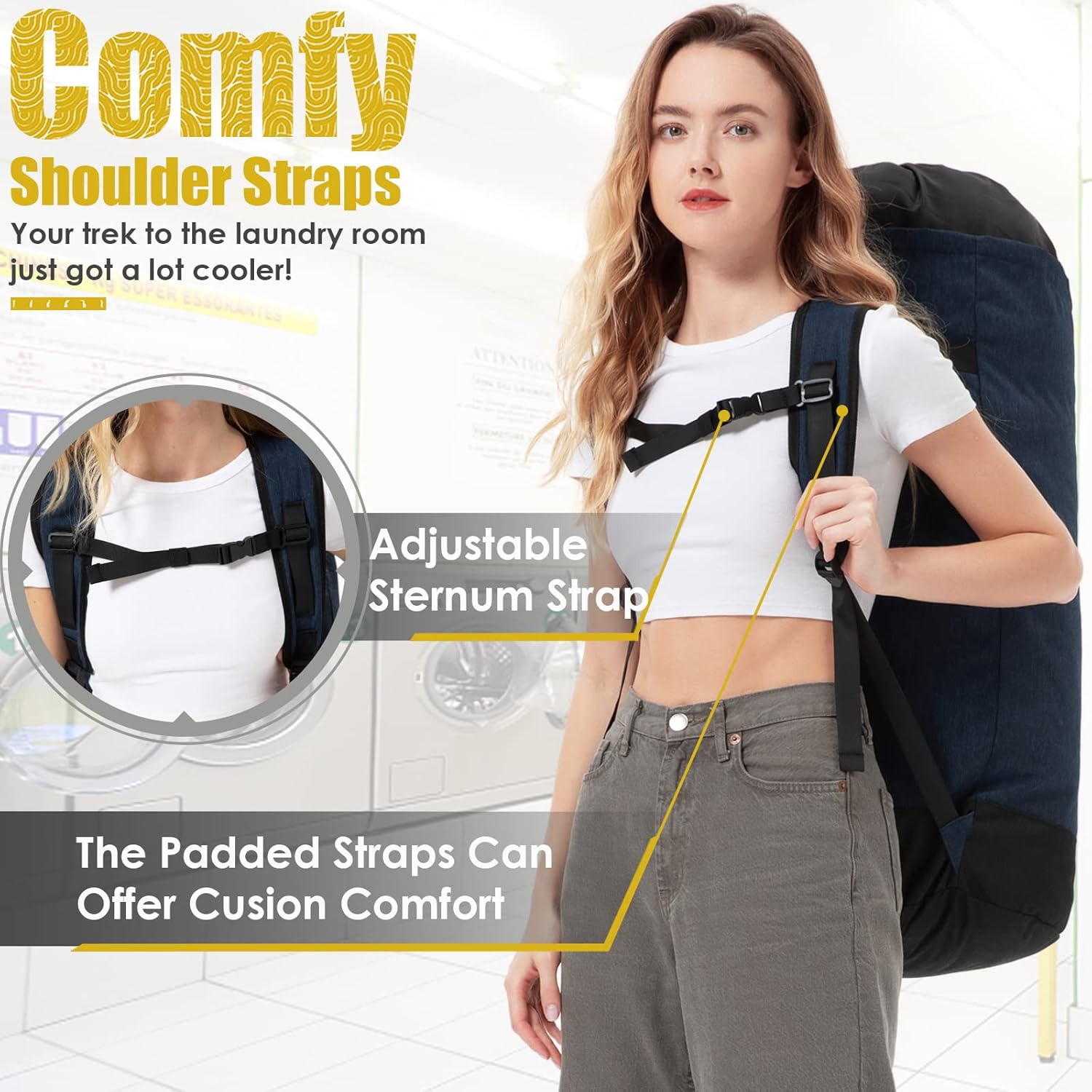 College Laundry Bag, 115L Extra Large Laundry Backpack with Shoulder Straps, Heavy Duty Backpack Laundry Bag, Large Laundromat Bag, Dorm Laundry Bags for Travel, Laundromat, Apartment, Beach, Camping