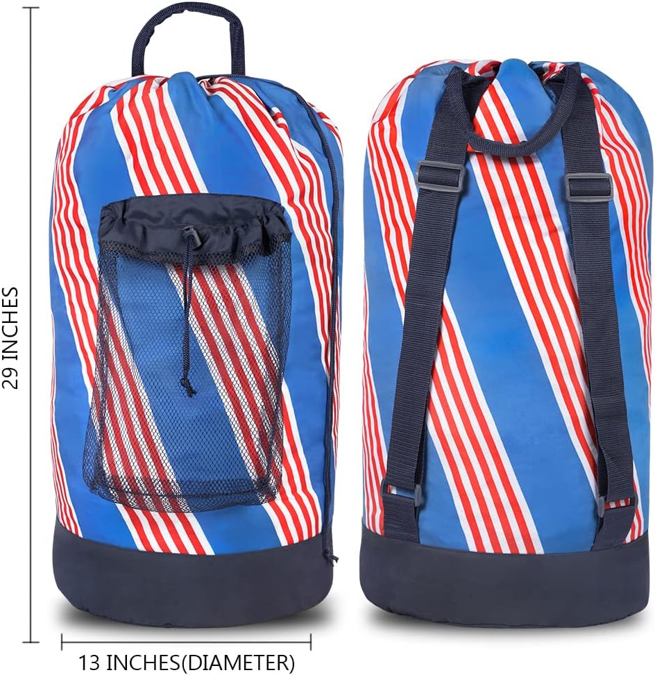 Dalykate Backpack Laundry Bag with Shoulder Straps and Mesh Pocket Durable Nylon Clothes Hamper Bag with Drawstring Closure for College, Travel, Laundromat, Apartment