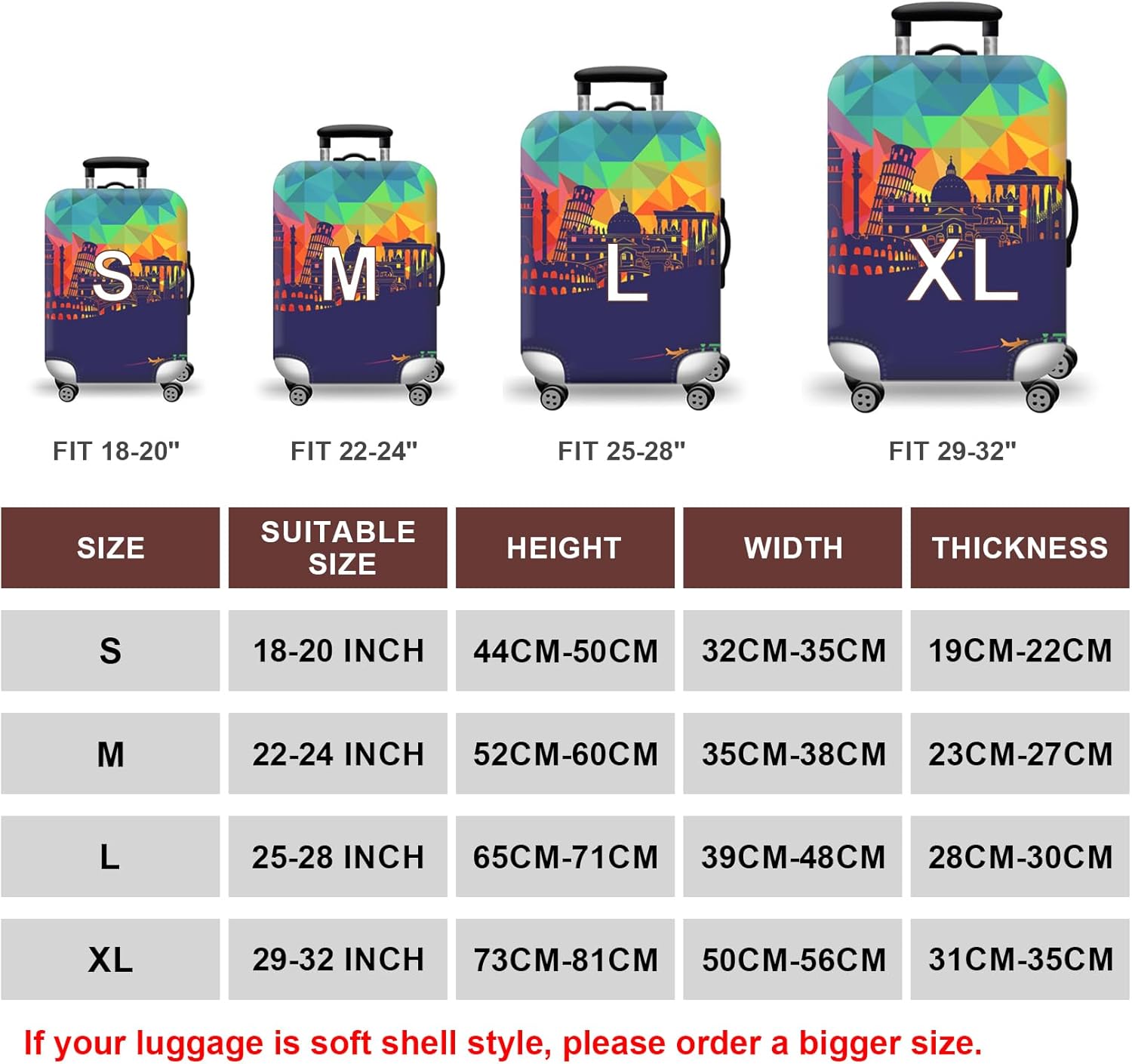 WUJIAONIAO Travel Luggage Cover Spandex Suitcase Protector Washable Baggage Covers (S (for 18-20 inch luggage), City)