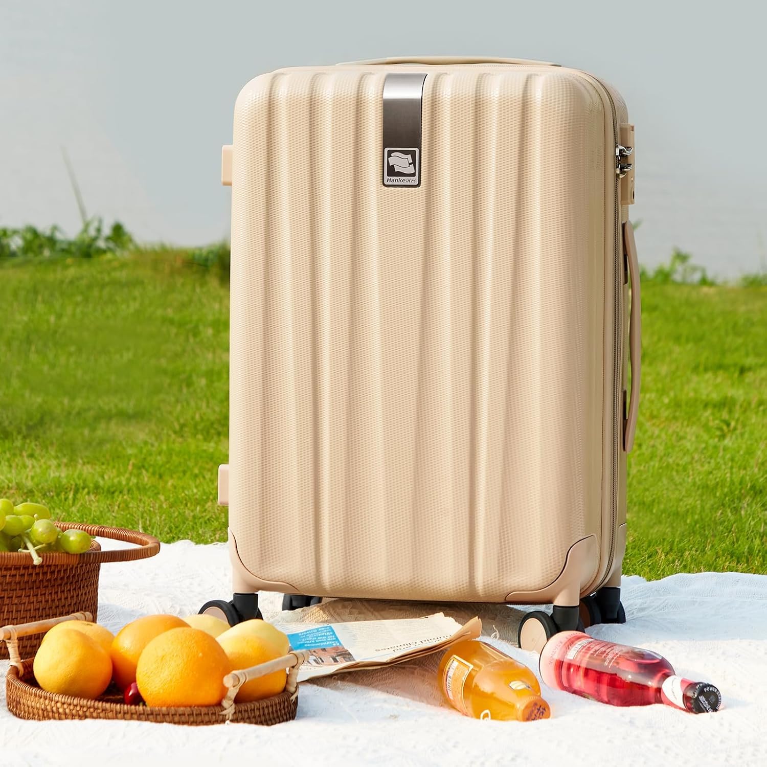 Hanke 20 Inch Carry On Luggage 22x14x9 Airline Approved Lightweight PC Hard Shell Suitcases with Wheels Travel Luggage Rolling Suitcase Travel Luggage Bag for Weekender（Cuba Sand）