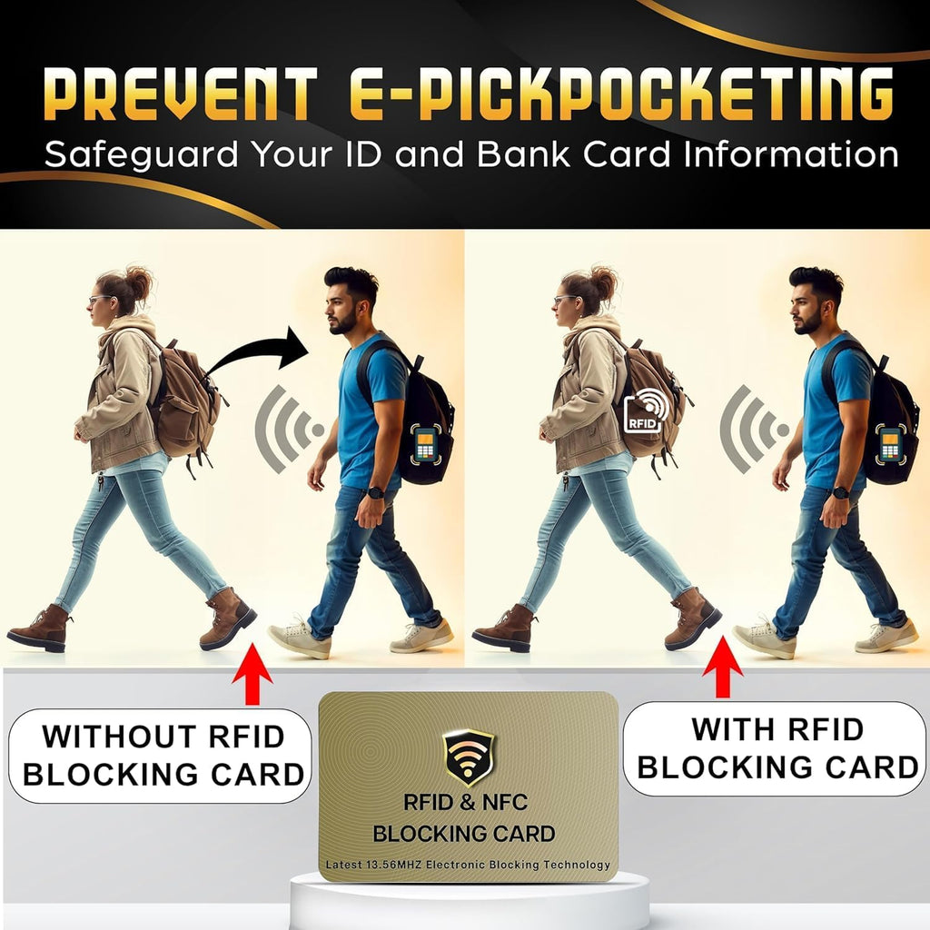 SaiTech IT RFID Cards, 5 Pack One Card Protects Entire Wallet Purse For Men & Women, NFC Contactless Bank Debit Credit Card Protector ID ATM Guard Card – Golden
