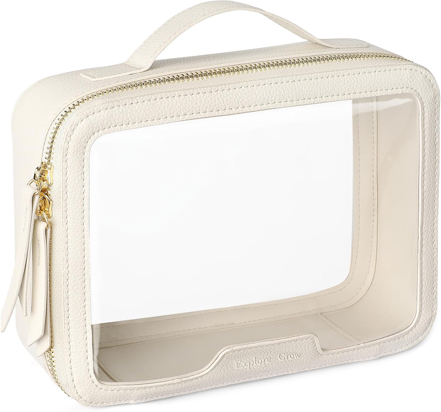 PACKISM Large Clear Makeup Bag - Pebbled Texture & Hard PU Leather Car Bag Organizer for Car Essentials, with Message Card Travel Cosmetic Bag for Women Gift (Cream Large)