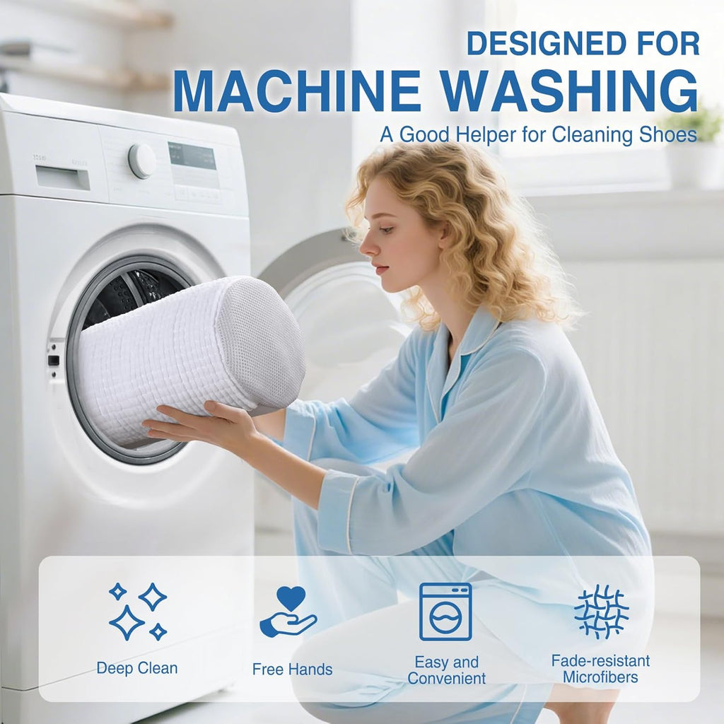 Shoe Washing Machine Bag 2PCS, Reusable Durable Invisible Zipper Laundry Bags for Shoes, Shoe Wash Bag for Washer and Dryer, Sneaker Tennis Shoe Cleaning Bag for All Shoe Types, White