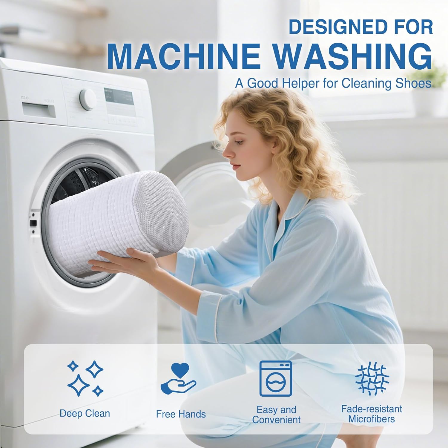 Shoe Washing Machine Bag 2PCS, Reusable Durable Invisible Zipper Laundry Bags for Shoes, Shoe Wash Bag for Washer and Dryer, Sneaker Tennis Shoe Cleaning Bag for All Shoe Types, White