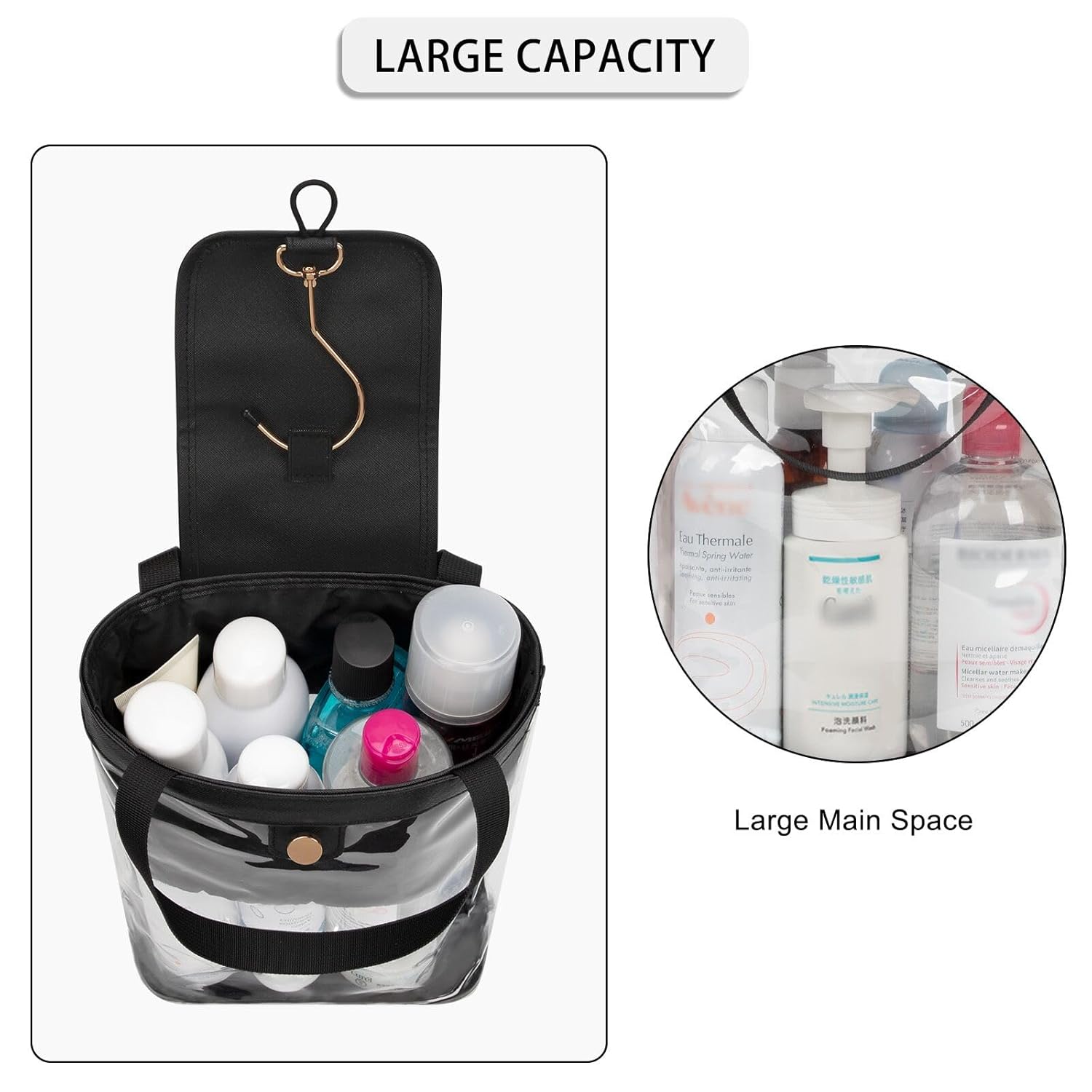 Travel Toiletry Bag, Hanging Clear Toiletry Bag for Women Men, Waterproof Travel Bag for Toiletries, Clear Makeup Bag Portable Shower Bag With Hanging Hook for Bathroom, Gym, Camping