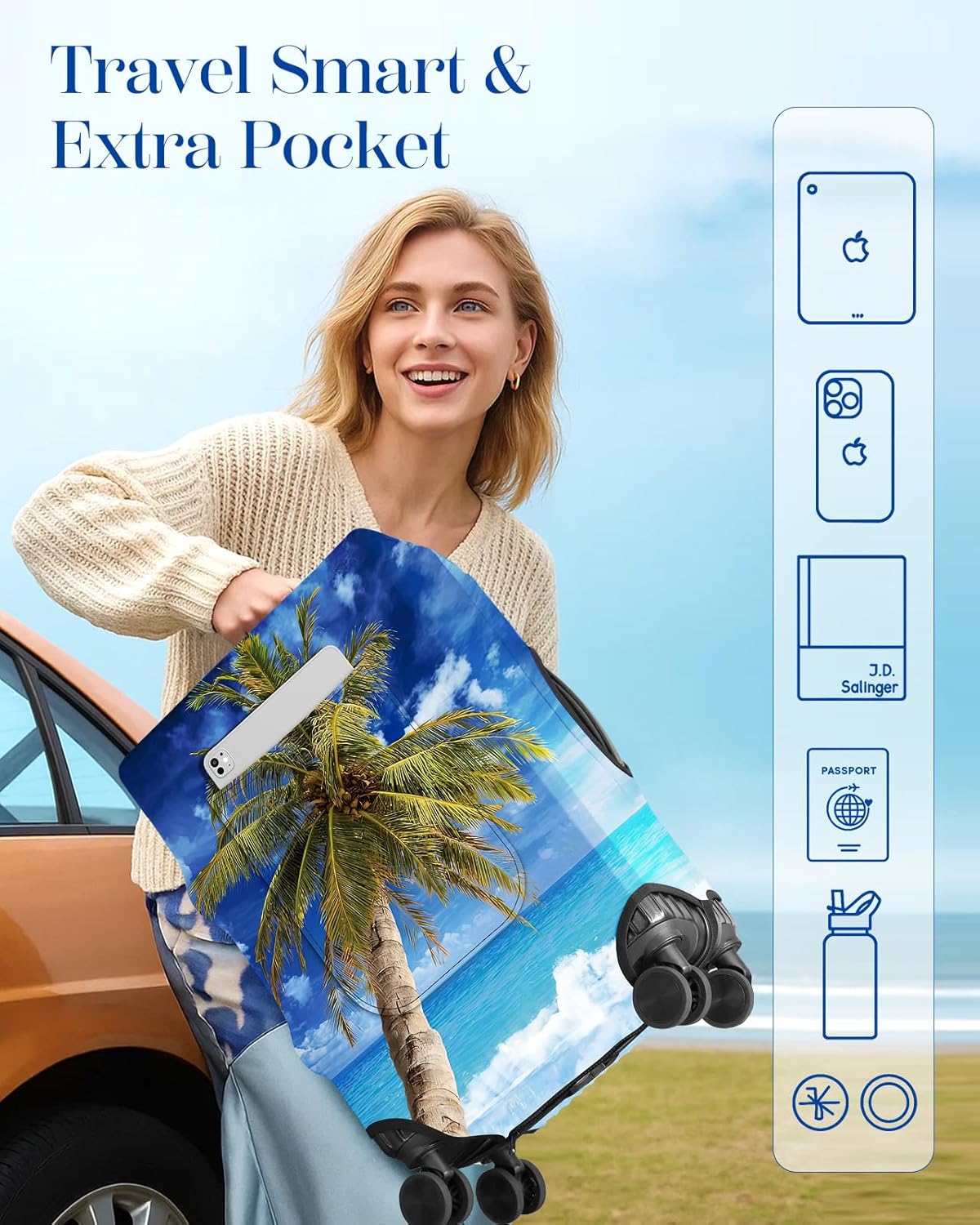 Slohif Luggage Cover for Suitcase Tsa Approved Protector - Luggage Sleeve Large Suit Case Cover Travel Stretch Baggage Case Protective Washable Fit 18-20 Inch Hawaii XS