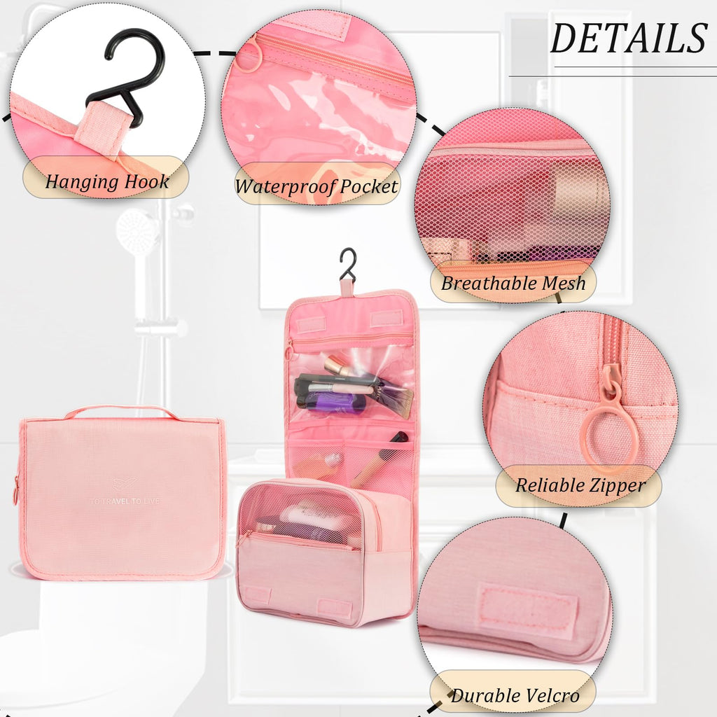 L&FY Multifunction Portable Travel Toiletry Bag Cosmetic Makeup Pouch Toiletry Case Wash Organizer (Pink)