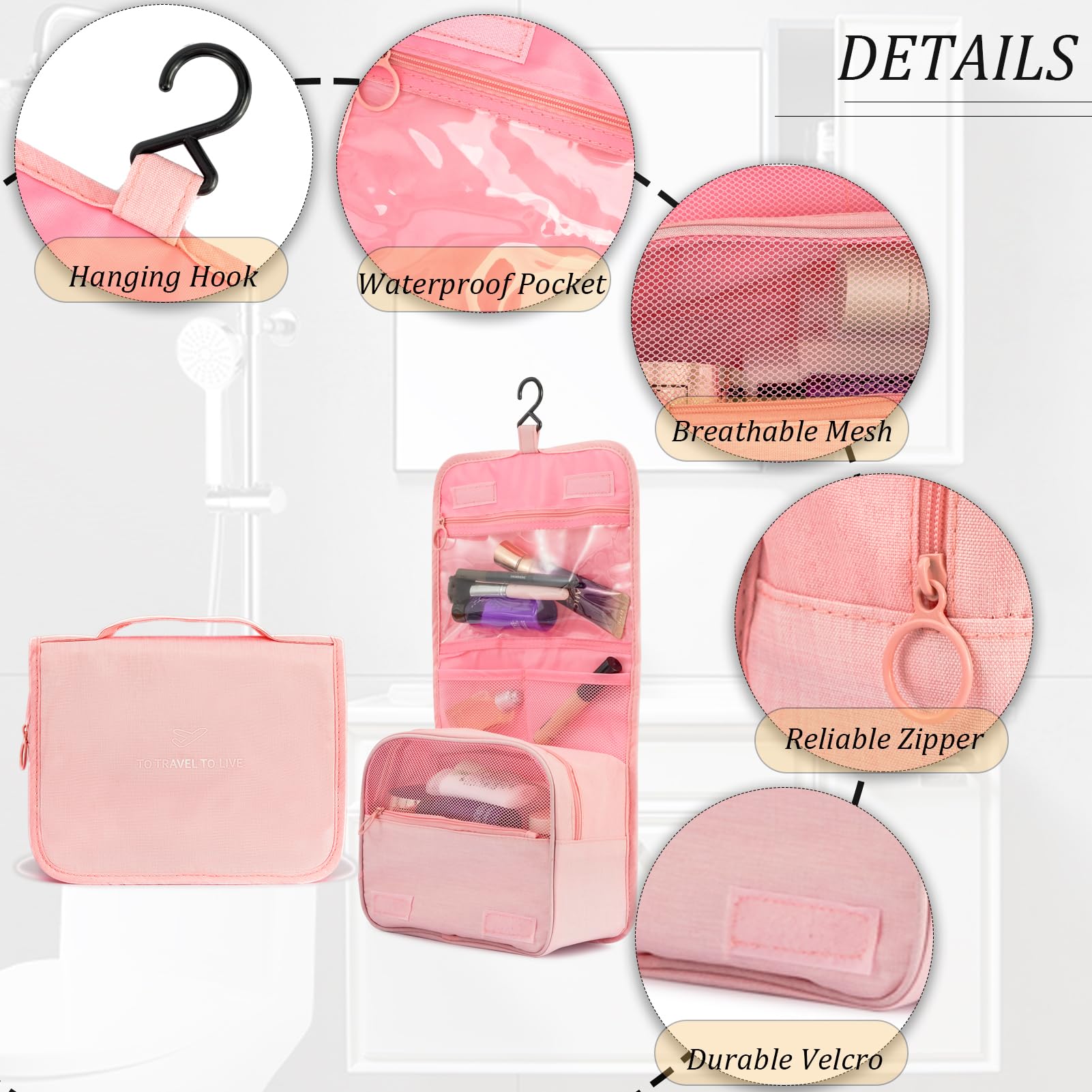 L&FY Multifunction Portable Travel Toiletry Bag Cosmetic Makeup Pouch Toiletry Case Wash Organizer (Pink)