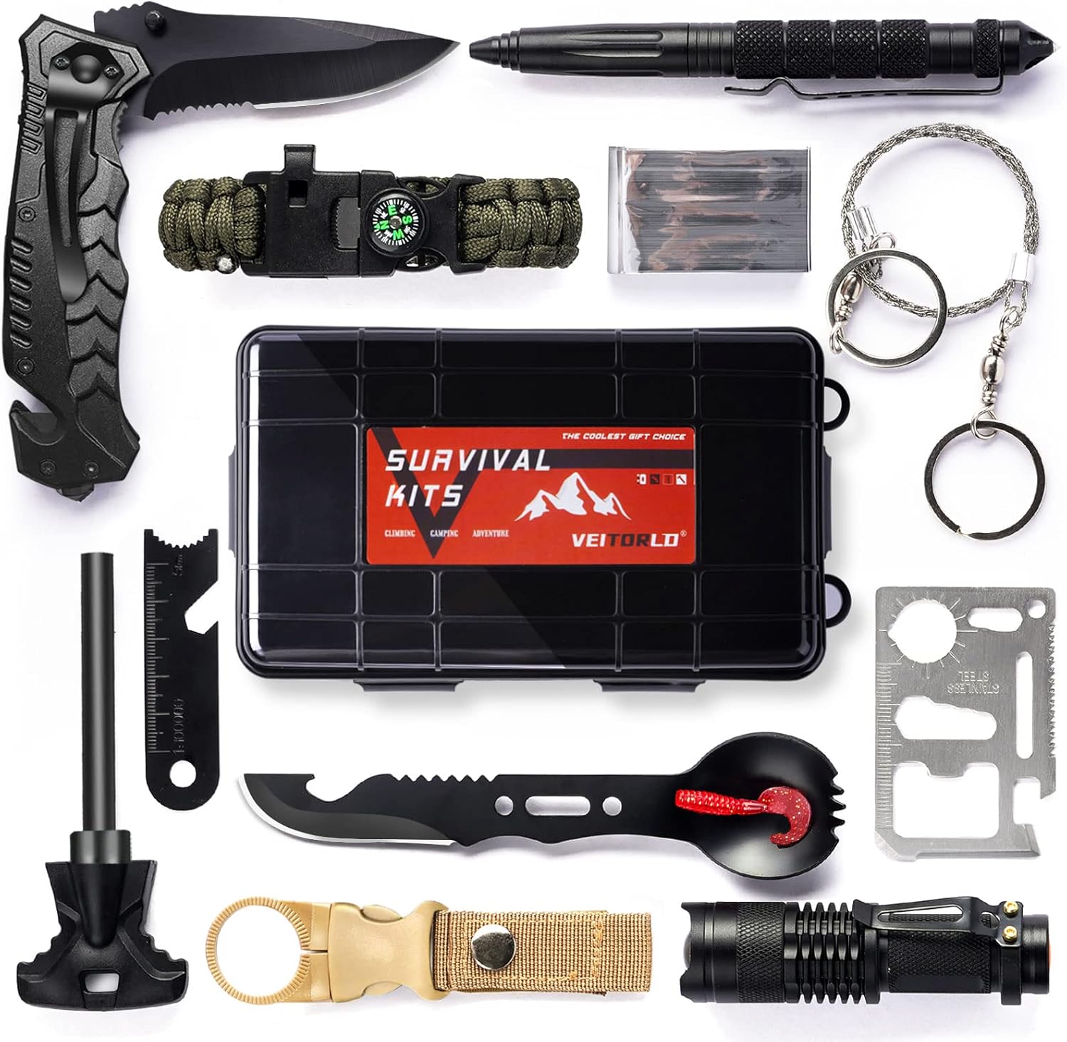 VEITORLD Gifts for Men Dad Him Christmas - Survival Gear and Equipment 12 in 1, Survival Kits - Cool Unique Fishing Hunting Birthday Gifts for Husband Teen Boy Boyfriend Women, Mens Stocking Stuffers