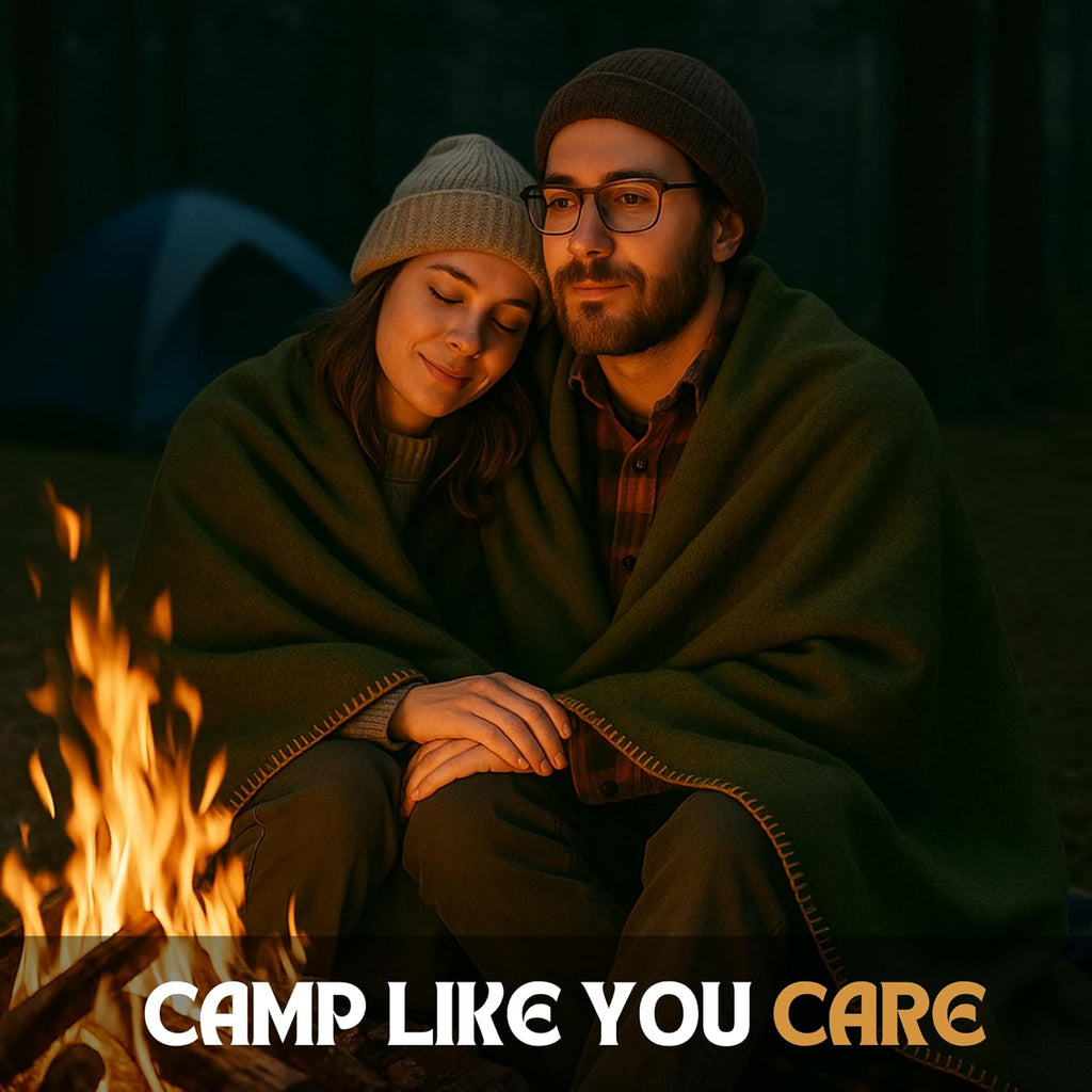 Wool Camping Blanket – 70% Wool Heavy-Duty Military Style Throw, Warm & Washable, Fire Retardant Cover for Emergency, Survival & Outdoor Use – Perfect for Camping, Car, Home & Hiking, Olive 62x84