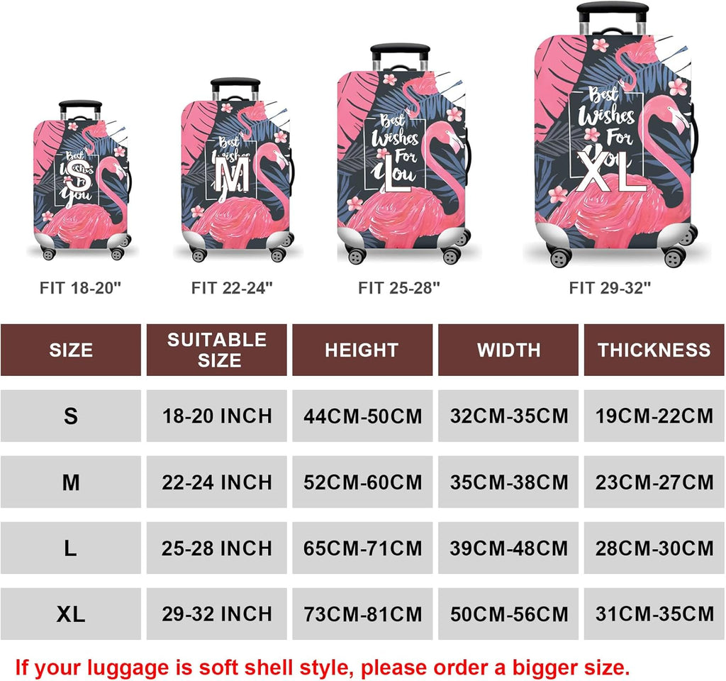 WUJIAONIAO Travel Luggage Cover Baggage Suitcase Protector Fit for 18-32 Inch Luggage (M (for 22-24 inch luggage), Vintage Flamingo)