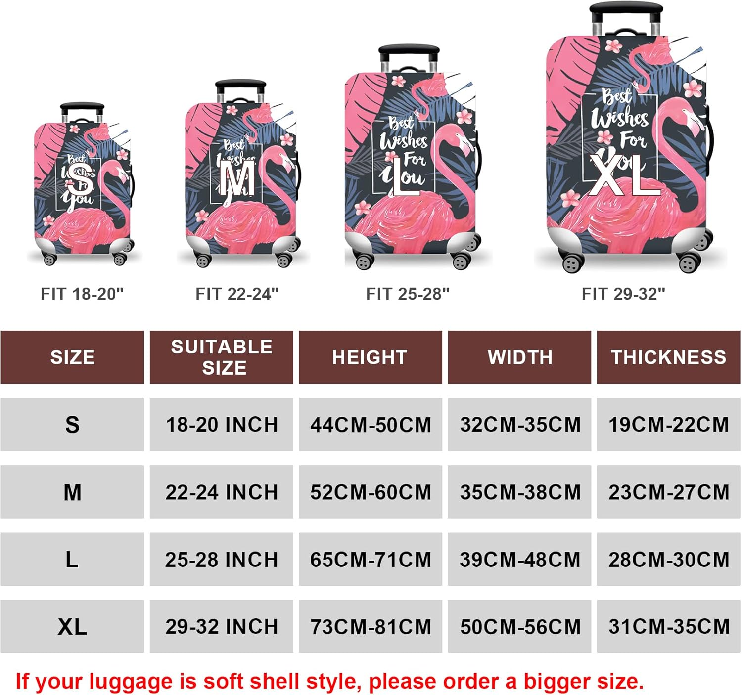 WUJIAONIAO Travel Luggage Cover Baggage Suitcase Protector Fit for 18-32 Inch Luggage (L (for 25-28 inch luggage), Vintage Flamingo)