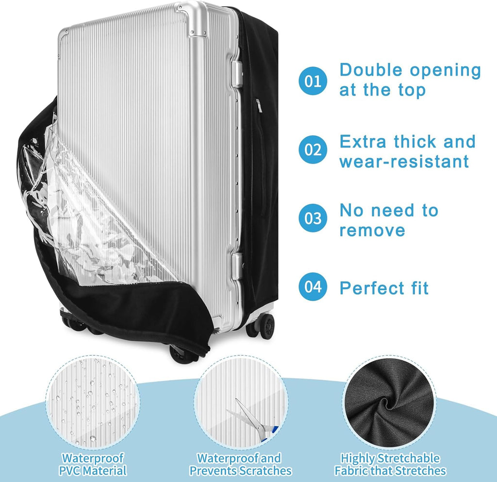 Yotako Upgraded Double Zippered Transparent PVC Suitcase Cover, No Disassembly Required Clear Luggage Protector for Suitcase Luggage Protector Cover 24''
