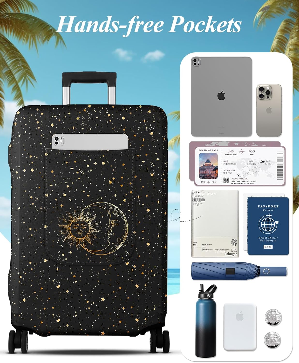 Slohif Luggage Cover for Suitcase Tsa Approved Protector - Luggage Sleeve Large Suit Case Cover Travel Stretch Baggage Case Protective Washable Fit 30-32 Inch Sun XL