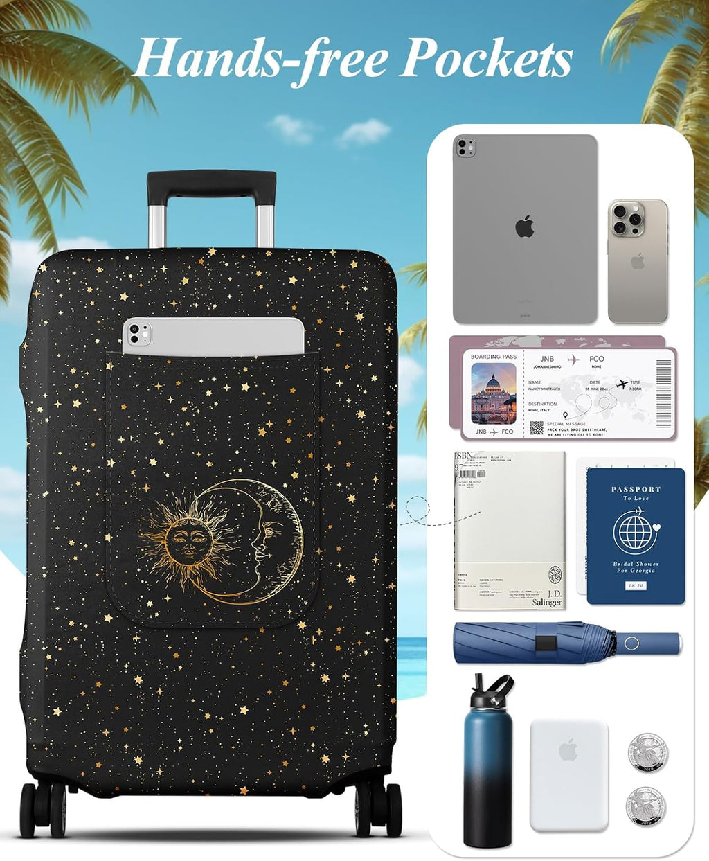 Slohif Luggage Cover for Suitcase Tsa Approved Protector - Luggage Sleeve Large Suit Case Cover Travel Stretch Baggage Case Protective Washable Fit 22-24 Inch Sun S