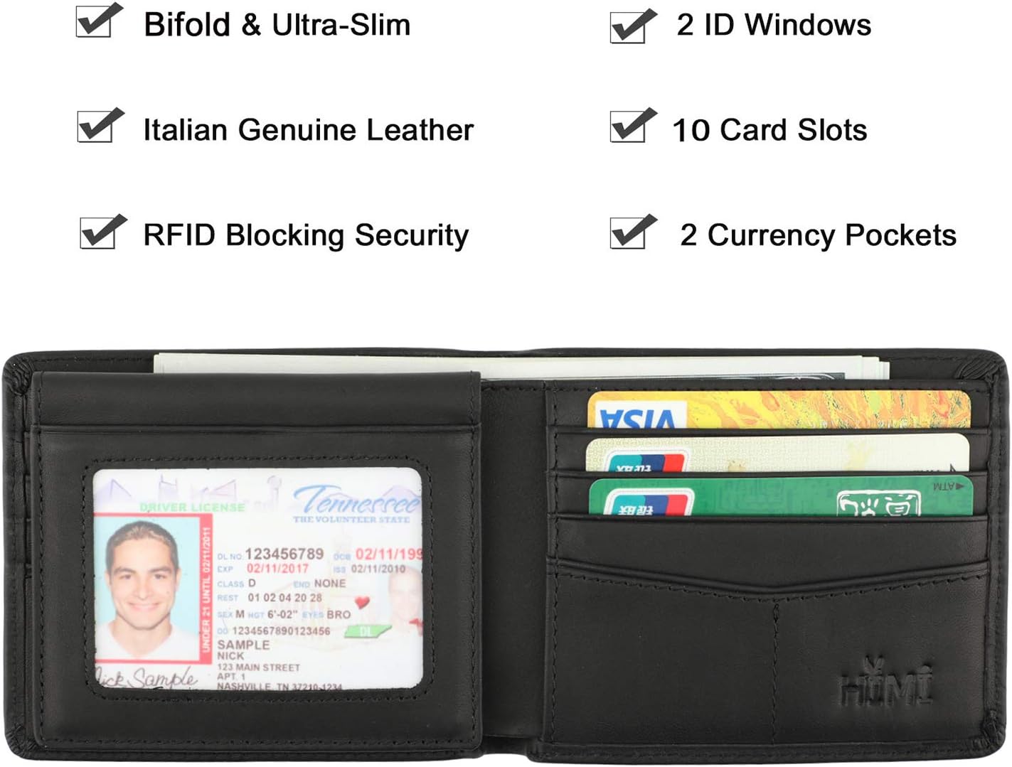 Wallet for Men-Genuine Leather RFID Blocking Bifold Stylish Wallet With 2 ID Window