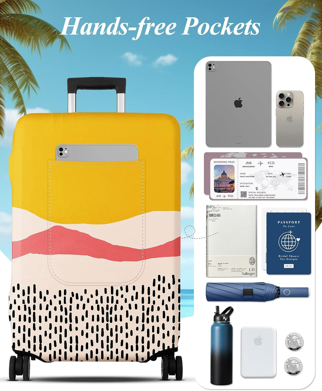 Slohif Luggage Cover for Suitcase Tsa Approved Protector - Luggage Sleeve Large Suit Case Cover Travel Stretch Baggage Case Protective Washable Fit 26-28 Inch Patchwork M