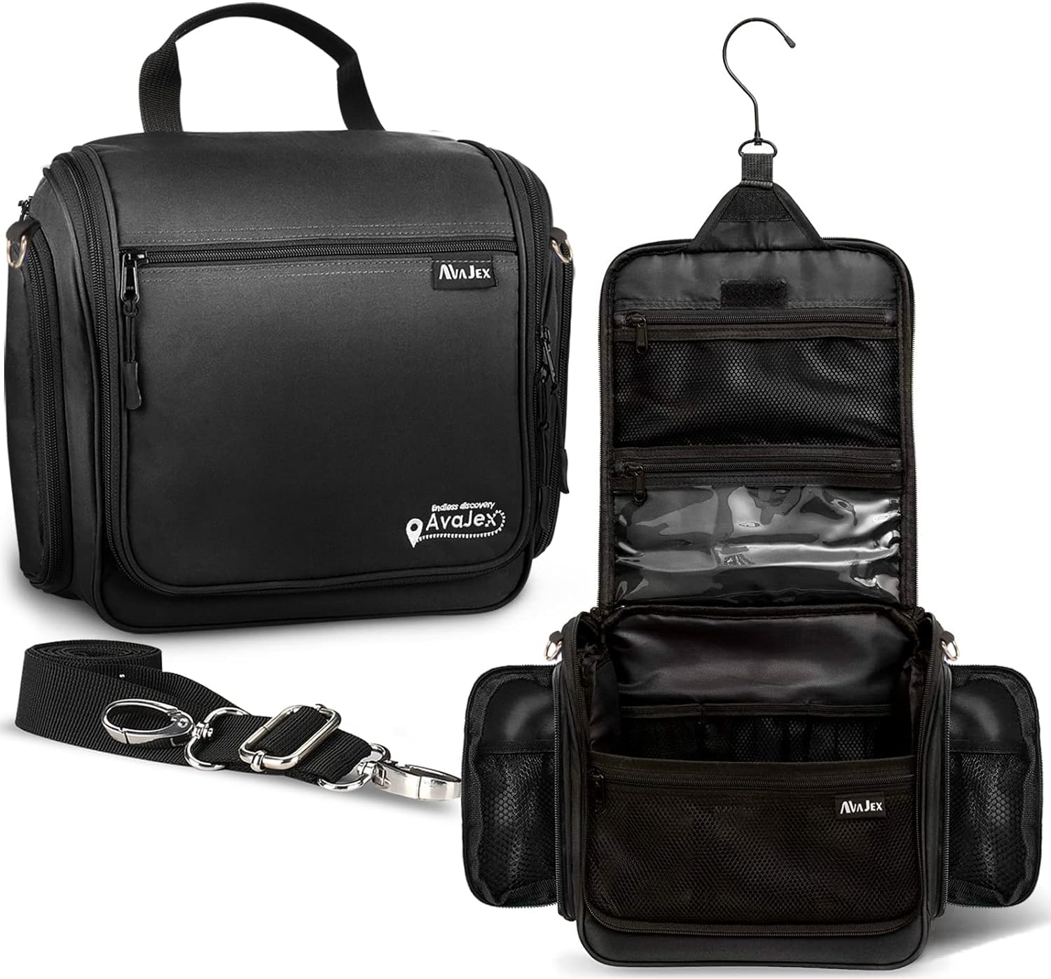 Extra Large Hanging Travel Toiletry Bag for Men and Women - Cosmetic Travel Bag With Shoulder Strap - Waterproof Hygiene Bag with Metal Xxl Swivel Hook and 19 Compartments for Toiletries