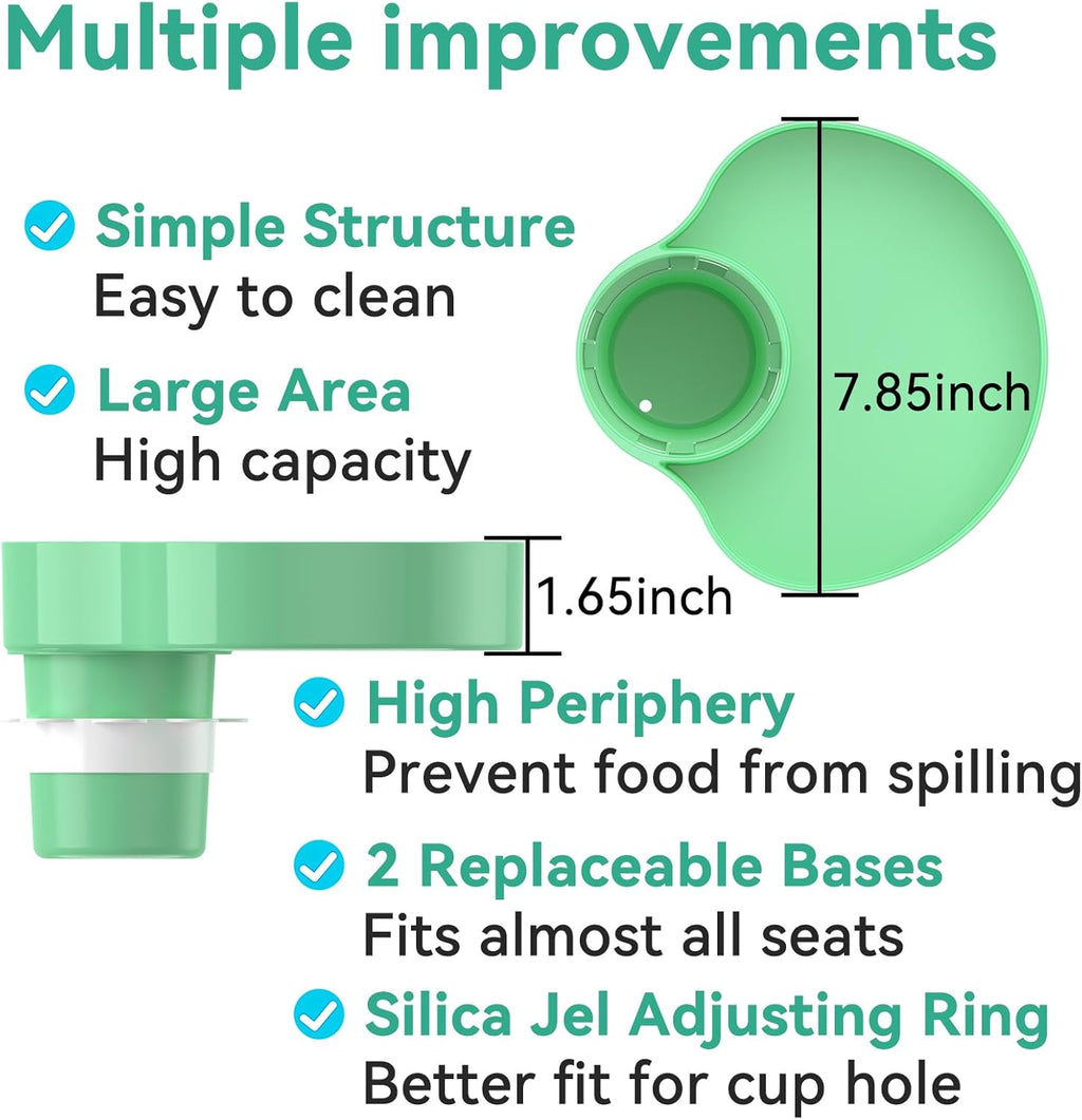 [2 Packs] Kids Car Seat Tray, Travel Tray with Cup Holder for Toddler Baby, Kids Car Seat Food Snack Organizer for Road Trip, Stroller snack Organizer Travel Must Haves (Light Green)