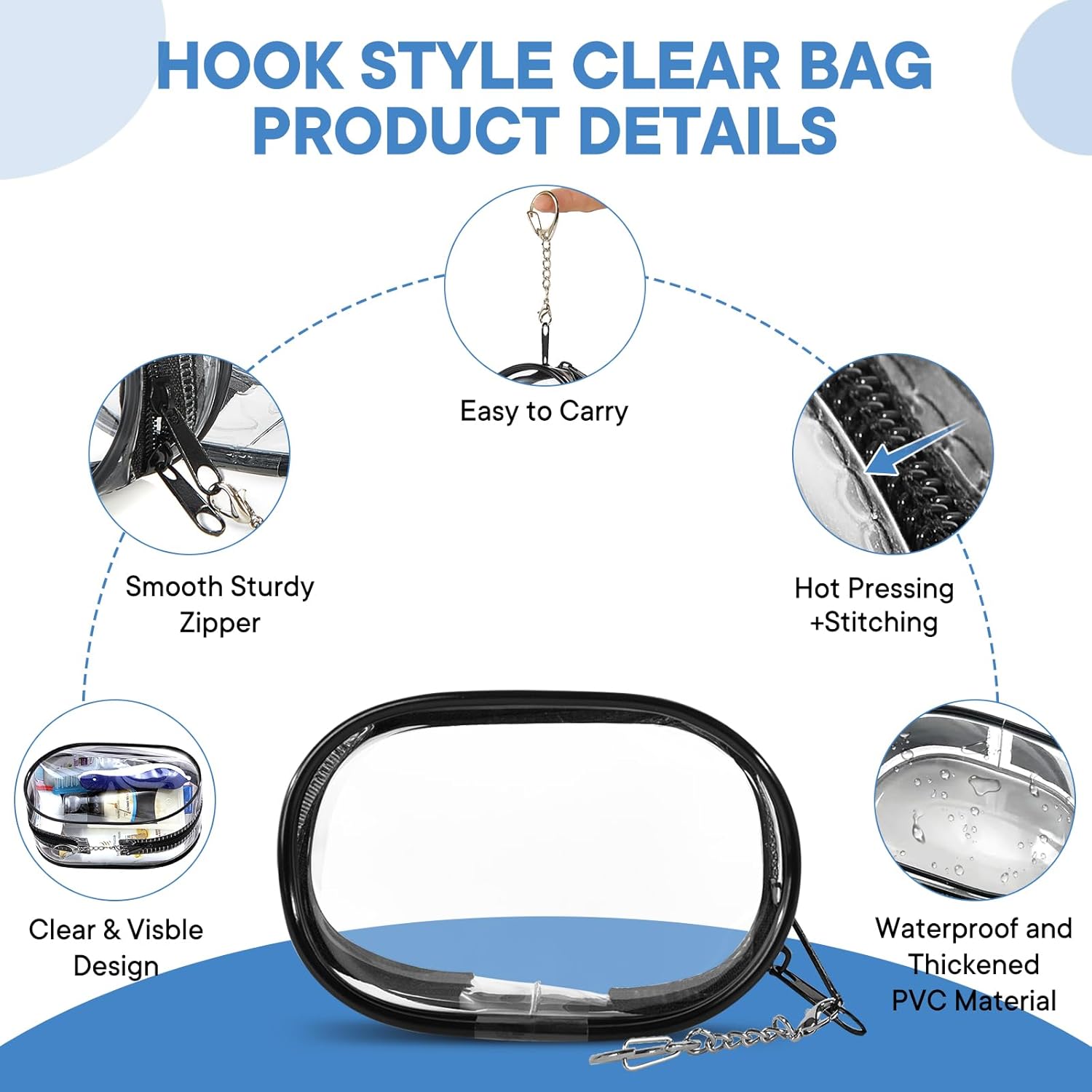 XEWEA Clear Travel Toiletry Bags & Small Electronic Accessories Organizer Case, 6 PCS TSA Approved Transparent Makeup Bag for Women Men, Waterproof PVC Quart Pouch with Zipper for Airline Essentials