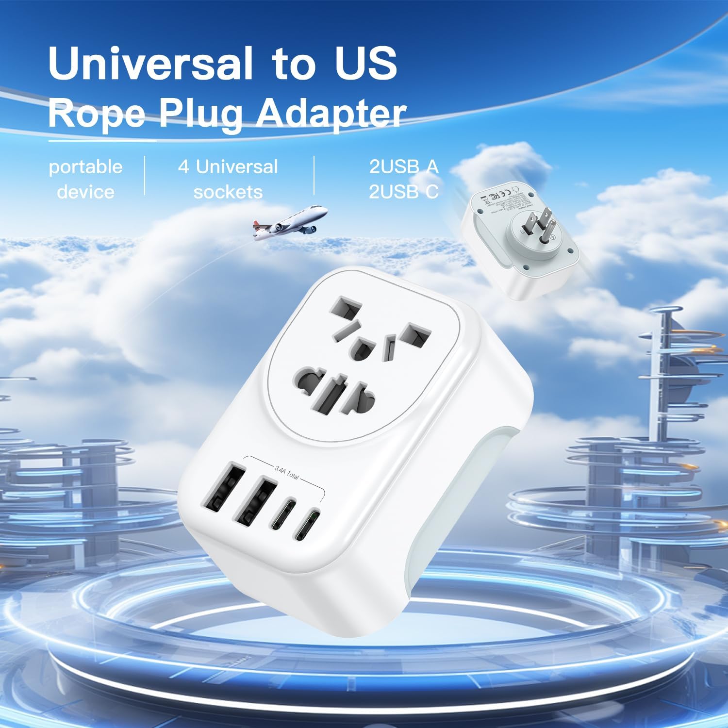 World to US Canada Travel Plug Adapter,Europe/China/Japan/Australia/UK to USA Power Adapter with 2 USB A and 2 USB C Ports, Wall Outlet Power Charger Universal Travel Adapter(1 Pack)
