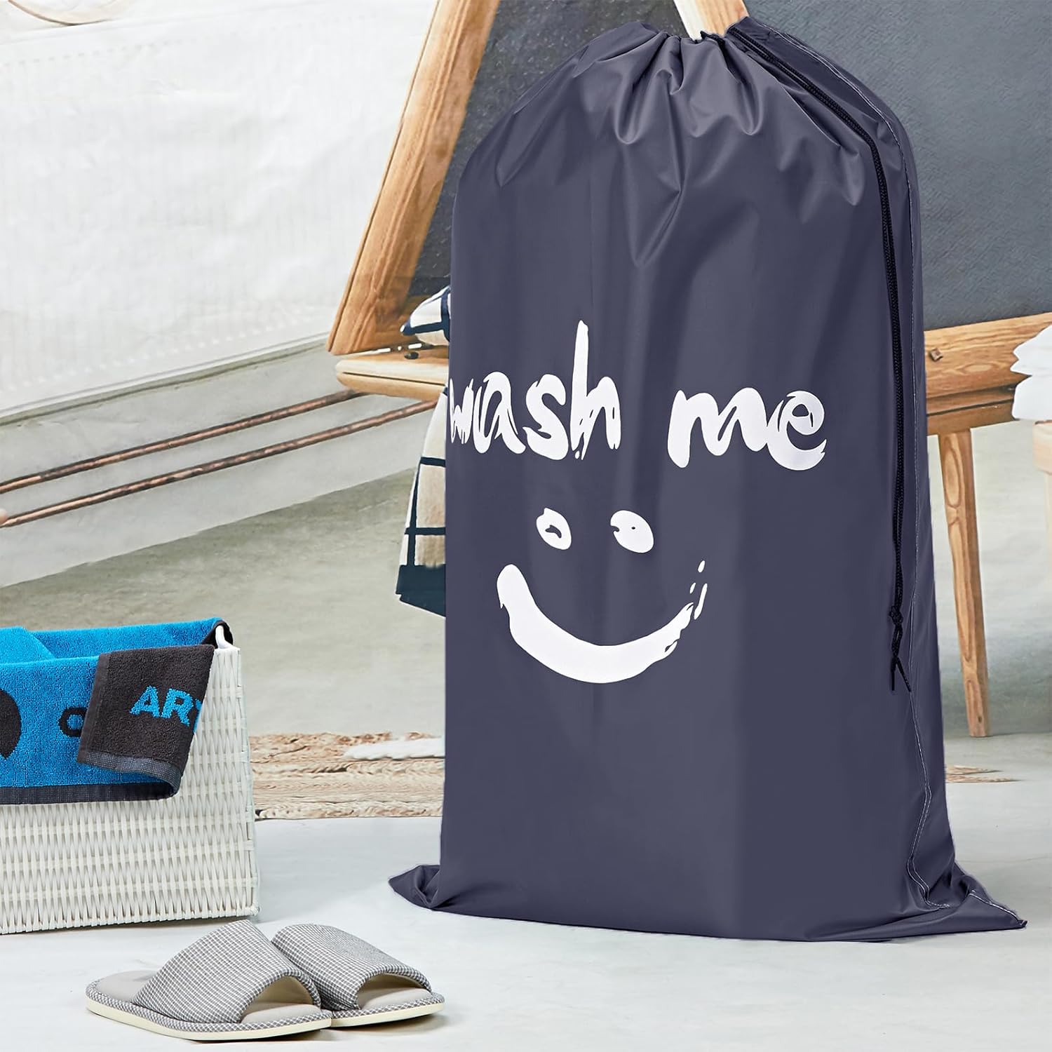 HOMEST XL Wash Me Travel Laundry Bag, Dirty Clothes Organizer, Large Enough to Hold 4 Loads of Garments, Easy Fit a Hamper or Clothing Basket, Grey