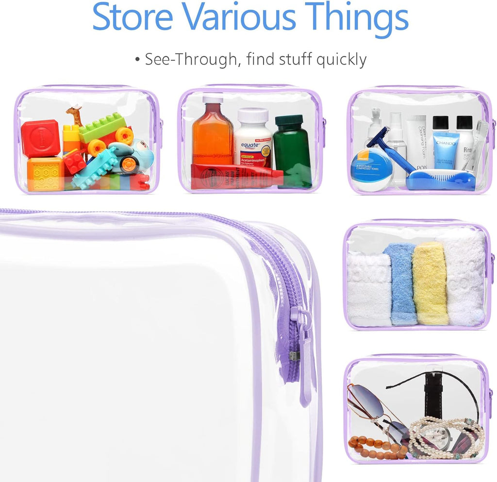 PACKISM Clear Makeup Bags - 2 Pack TSA Approved Toiletry Bags in 2 Size Clear Travels Bags for Toiletries, Cosmetic Bags Airport Carry on Compliant Bag, Light Purple