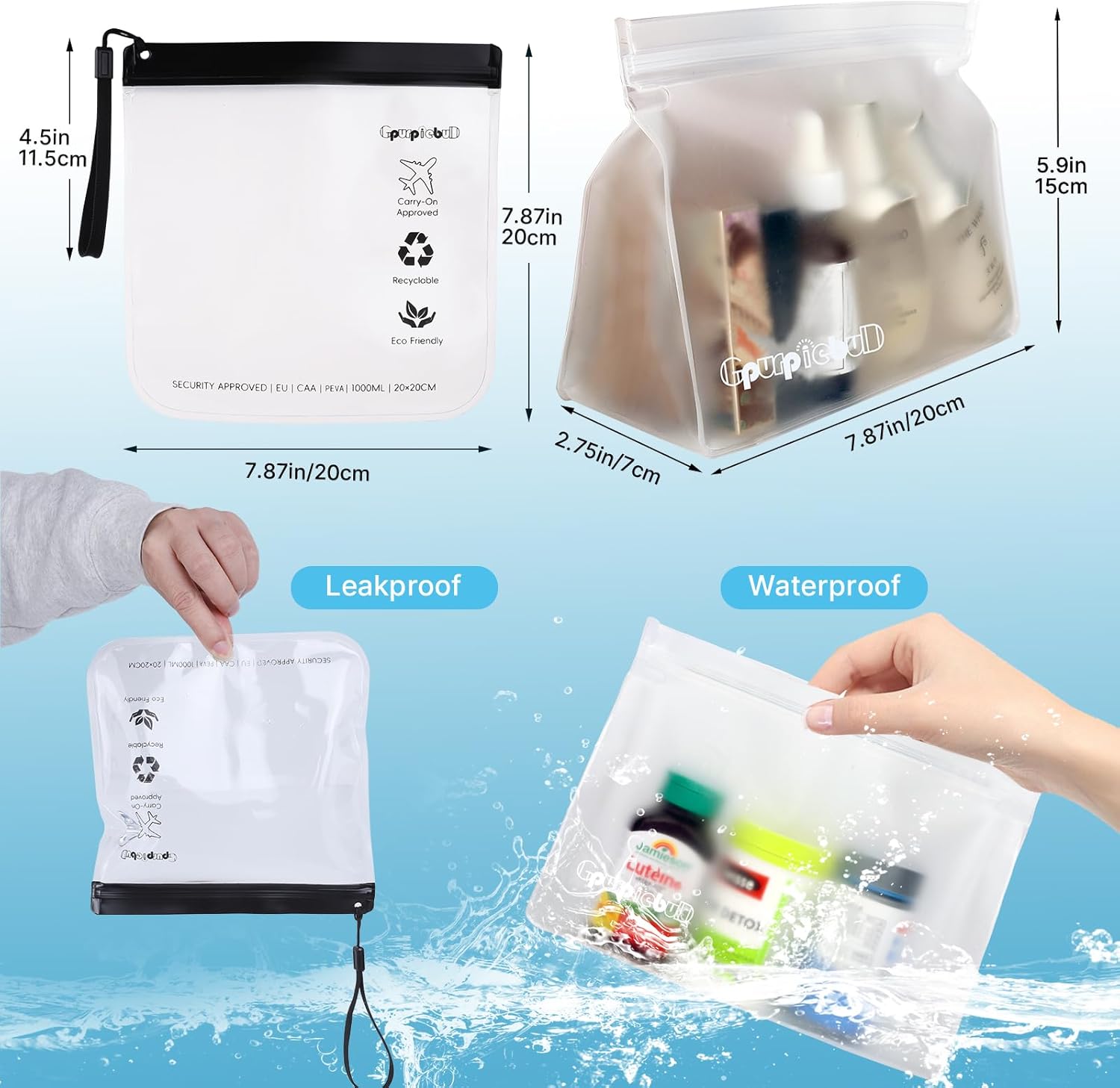 TSA Approved Toiletry Bags 6 Pack - Quart Size Clear Leakproof Travel Zipper Bag For Liquids Toiletries Traveling Trips Vacations Packing Storage For Women & Men