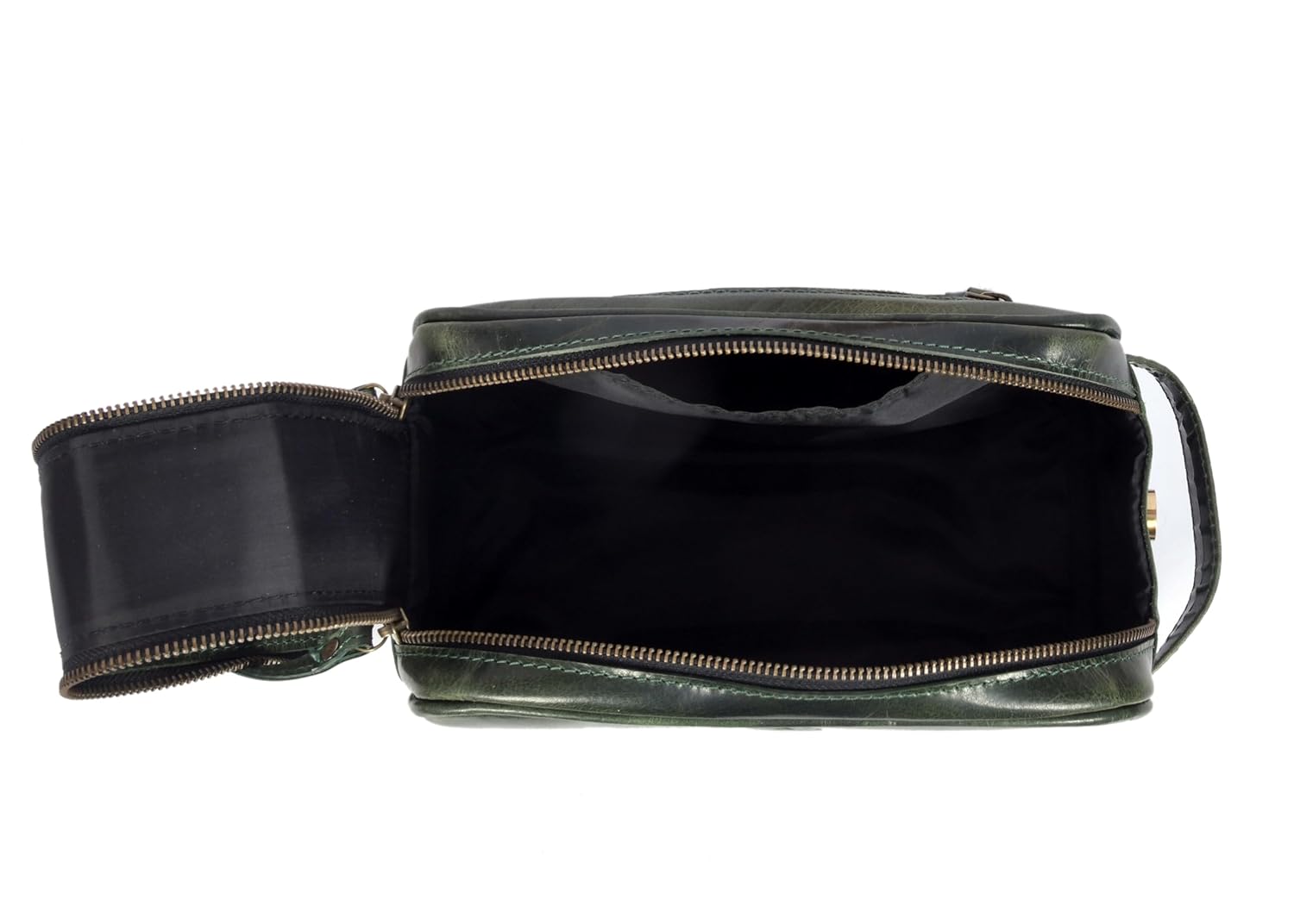 10" Premium Leather Toiletry Travel Pouch With Waterproof Lining | King-Size Handcrafted Vintage Dopp kit By Aaron Leather Goods (Seaweed Green)