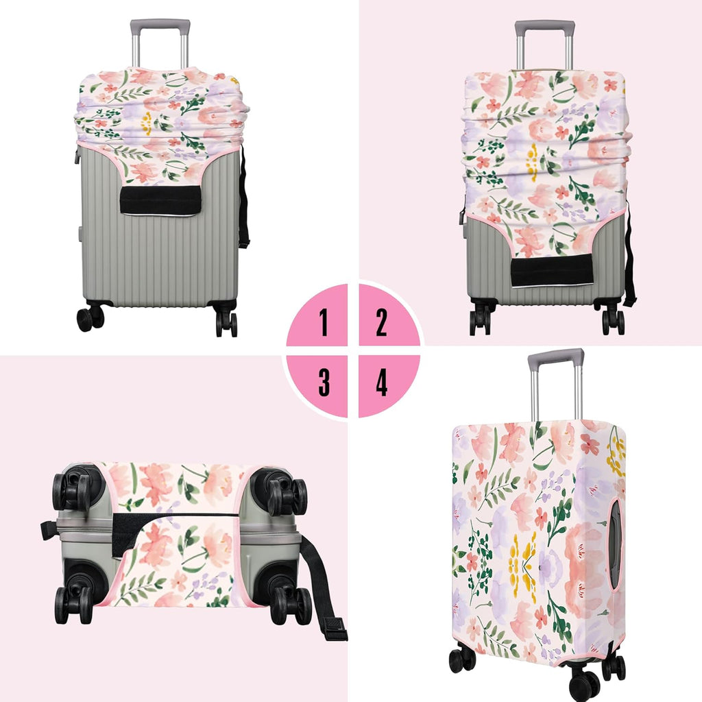 Travel Luggage Cover Suitcase Protector Fits 18-32 Inch Wheel Covers PatternedTravel Related Items Flower Luggage Protector Elastic S