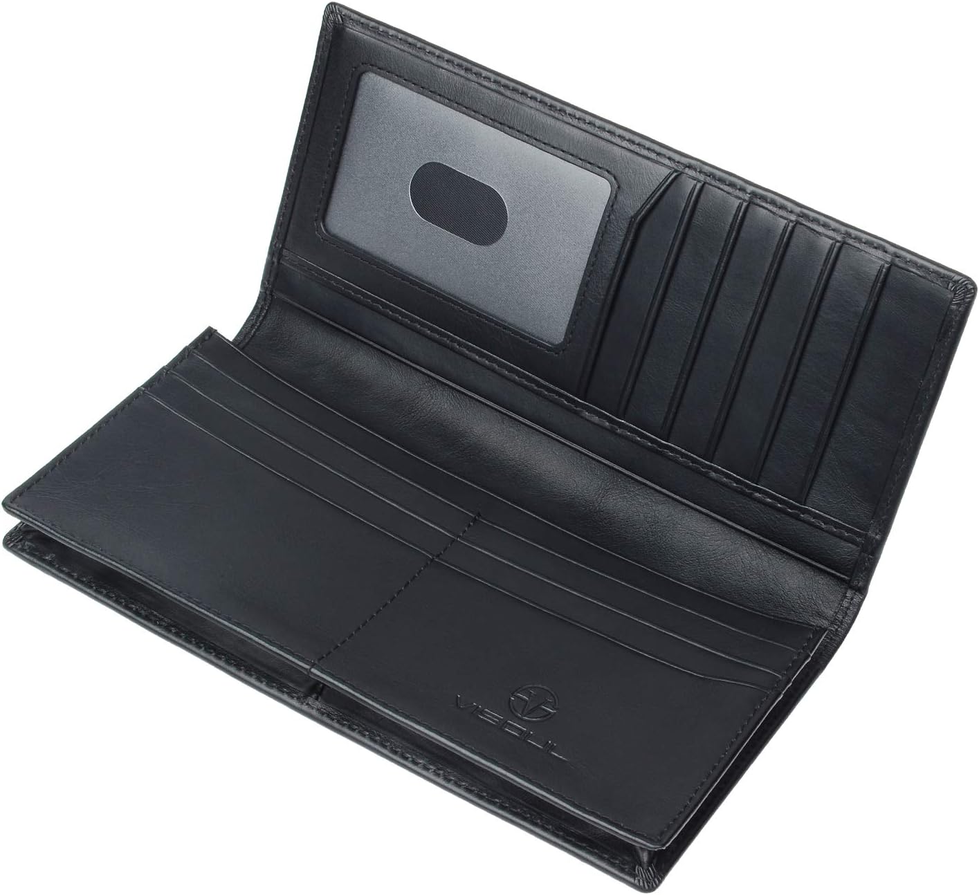 VISOUL Mens Leather Long Checkbook Bifold Wallets with RFID Blocking, Breast Pocket Tall Billfold Secretary Wallet for Men with Card Slots (Black)