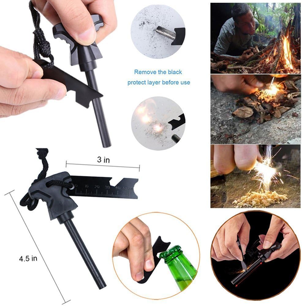 XUANLAN Emergency Survival Kit 13 in 1, Outdoor Survival Gear Tool with Survival Bracelet, Fire Starter, Whistle, Wood Cutter, Water Bottle Clip, Pen (Survival Kit 2)