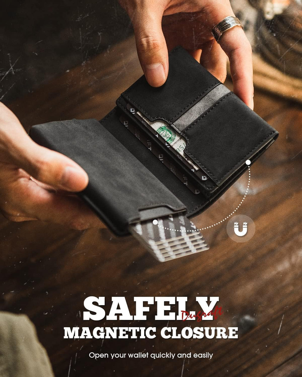 DUGRAFT Mens Wallet for Max.11 Cards with Pop Up Credit Card Ejector Case RFID Blocking, Bills/Cash Compartment and ID Window, Giftbox Packed, Black