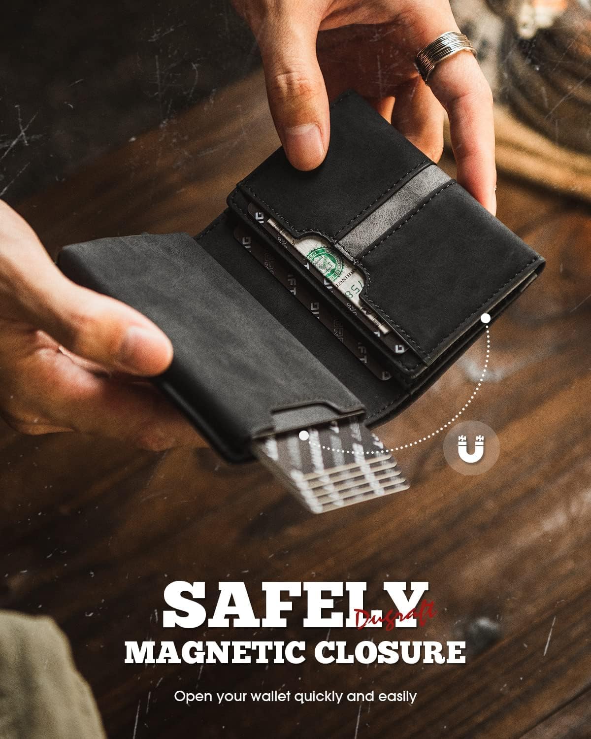 DUGRAFT Mens Wallet for Max.11 Cards with Pop Up Credit Card Ejector Case RFID Blocking, Bills/Cash Compartment and ID Window, Giftbox Packed, Black