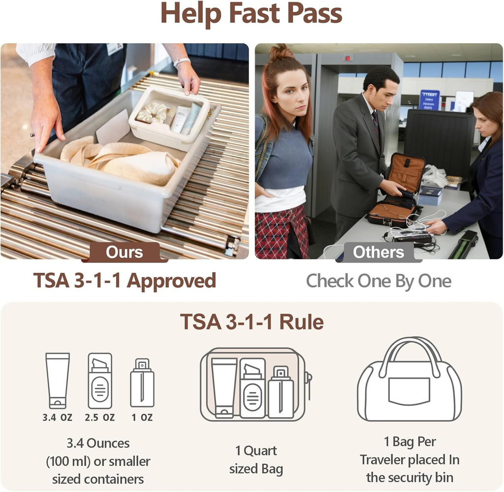 PACKISM Medium Clear Makeup Bag - PU Leather Clear Travel Bags for Toiletries Car Bag for Essentials, with Message Card Cosmetic Bags Makeup Case for Women Gift (Cream Medium)