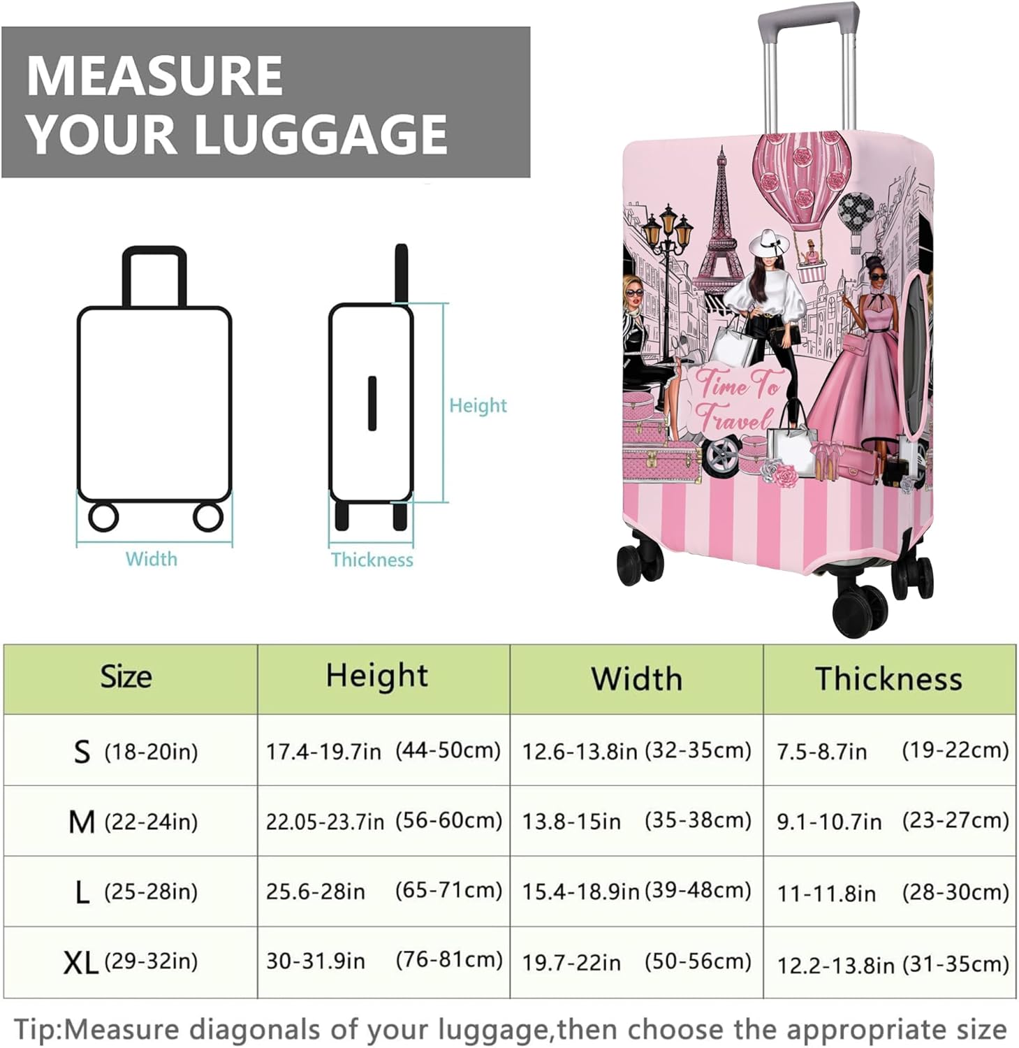 Travel Luggage Cover Suitcase Protector Fits 18-32 Inch Wheel Covers PatternedTravel Related Items Flower Luggage Protector Elastic M