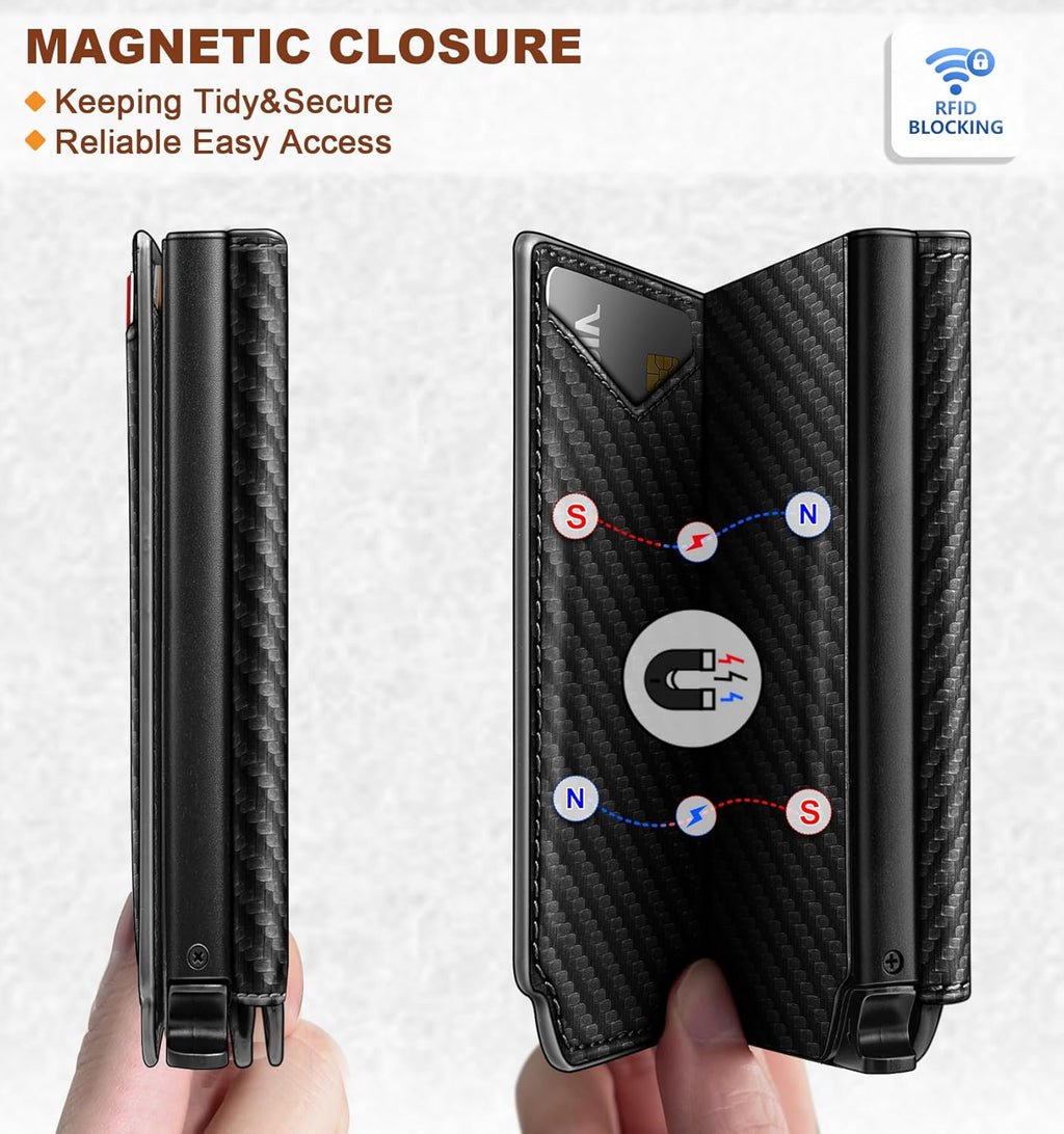 BULLIANT Men Wallet Leather Wallet Card Holders Money Clip for Men 10Cards-Magnetic Flip on Metal Case