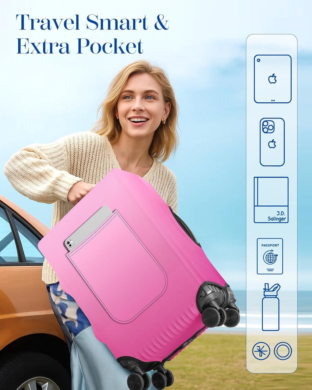 Slohif Luggage Cover for Suitcase Tsa Approved Protector - Luggage Sleeve Large Suit Case Cover Travel Stretch Baggage Case Protective Washable Fit 30-32 Inch Rose Gradient XL